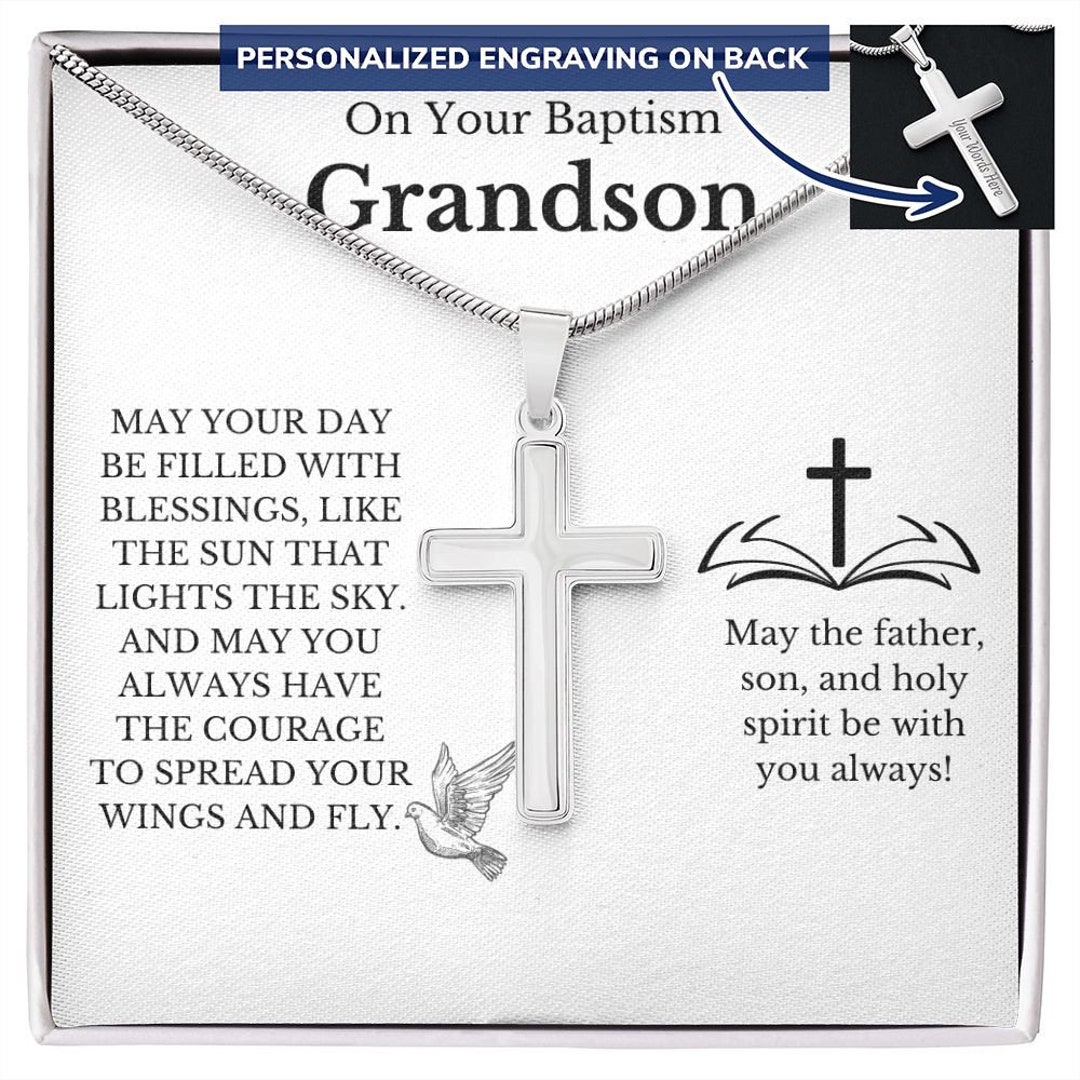 Grandson Baptism Gift Cross Necklace Christening Gift For - Etsy