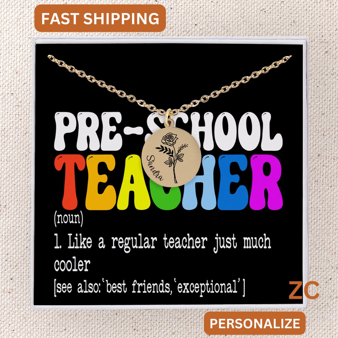Preschool Teacher Necklace Personalized, Gift for Teacher, Daycare ...
