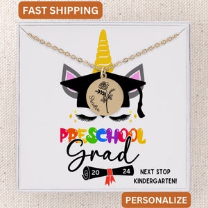 Unicorn Preschool Graduation Name Necklace Personalized, Preschool Graduation Ceremony, Graduation Preschool, Pre-K Grad Necklace keepsake