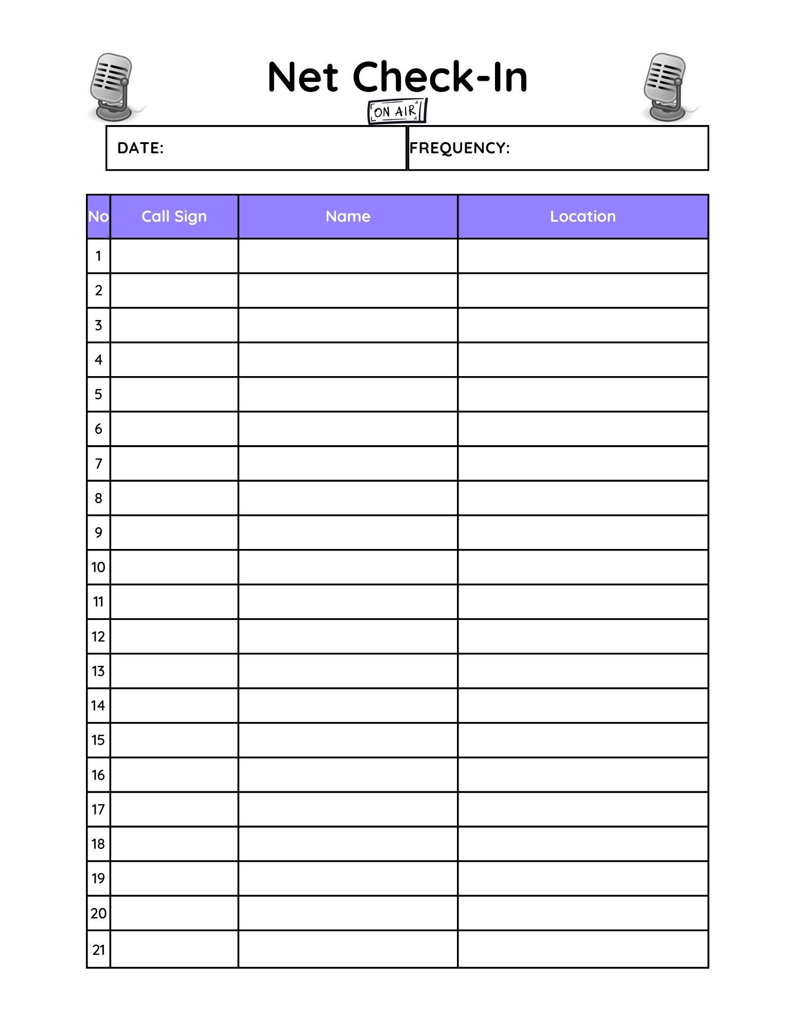 Ham Radio, Ham Radio Net, Ham Radio Net Check-in Log, NET Log, Ham