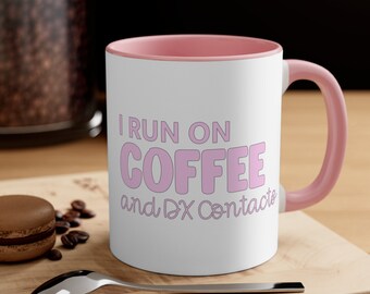 Ham Radio Coffee Mug, Woman Operator, Two-Tone Ceramic Mug