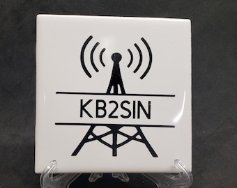 Ham Radio Ceramic Coaster, Amateur Radio, Personalized Call Sign
