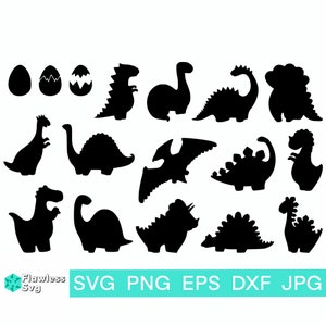 恐竜のシルエット SVG | Cricut または Silhouette 用のデジタル ダウンロード ファイル、かわいい赤ちゃん恐竜 SVG DXF、シンプルな恐竜のクリップアート