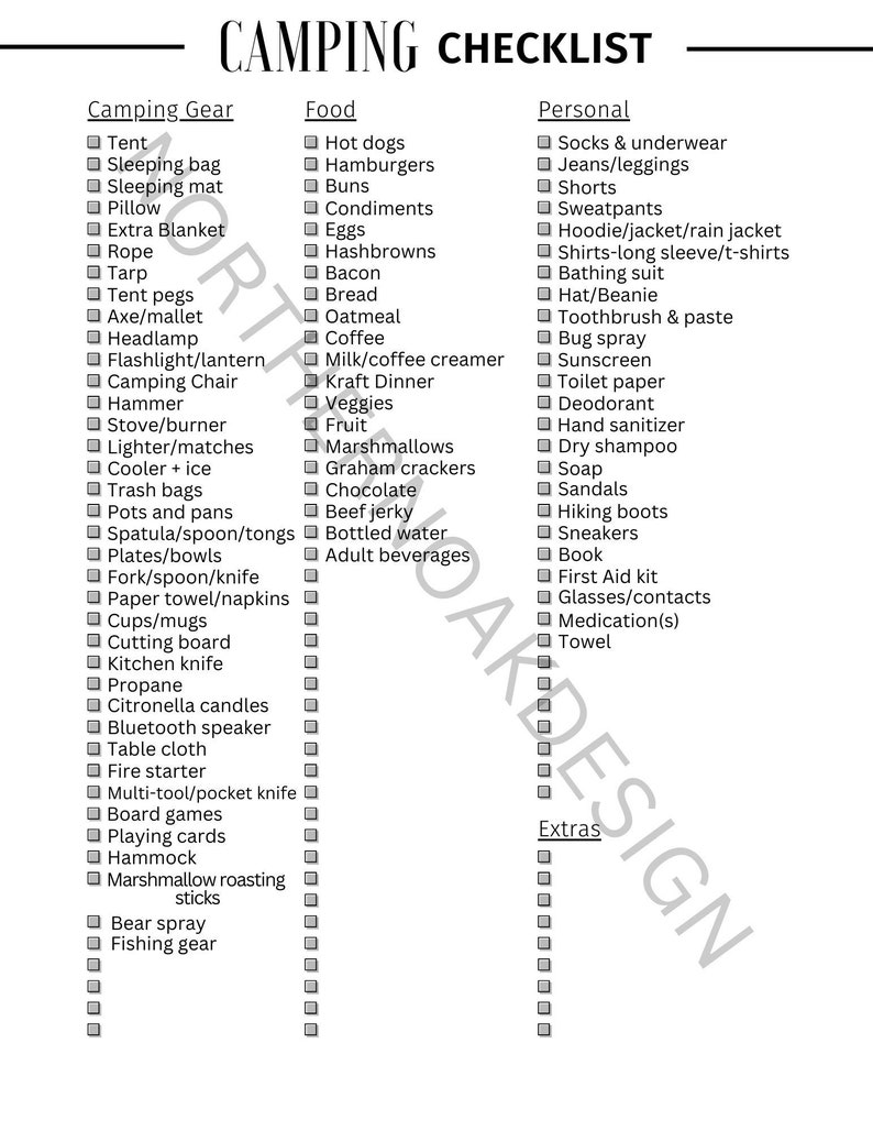 Camping Checklist Printable Camping Planner Camping Essentials Packing List Printable Camping