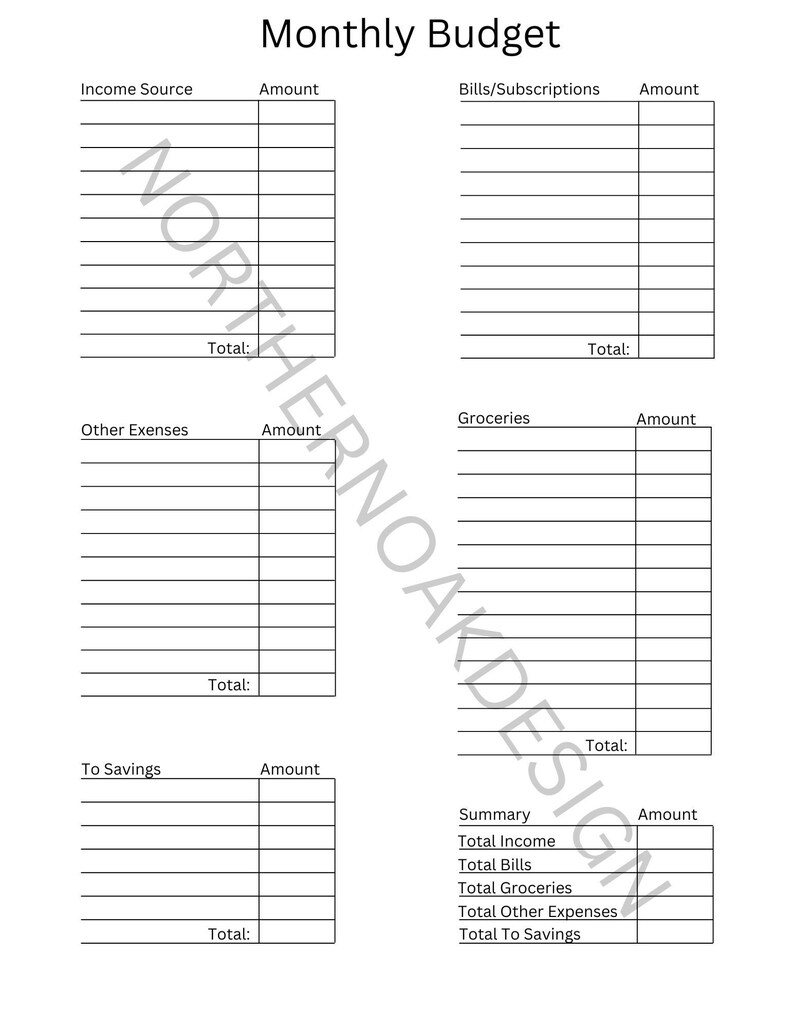 Monthly Budget Planner Printable Finance Organizer Digital - Etsy Canada