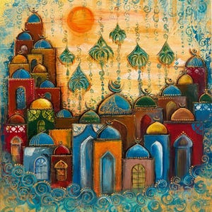 Original Iraqi at. Acrylic on 50 by 40 cm canvas. Arabian nights. Arabian art.