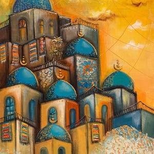 Domes of my city. Original Iraqi art. Traditional and cultural features.