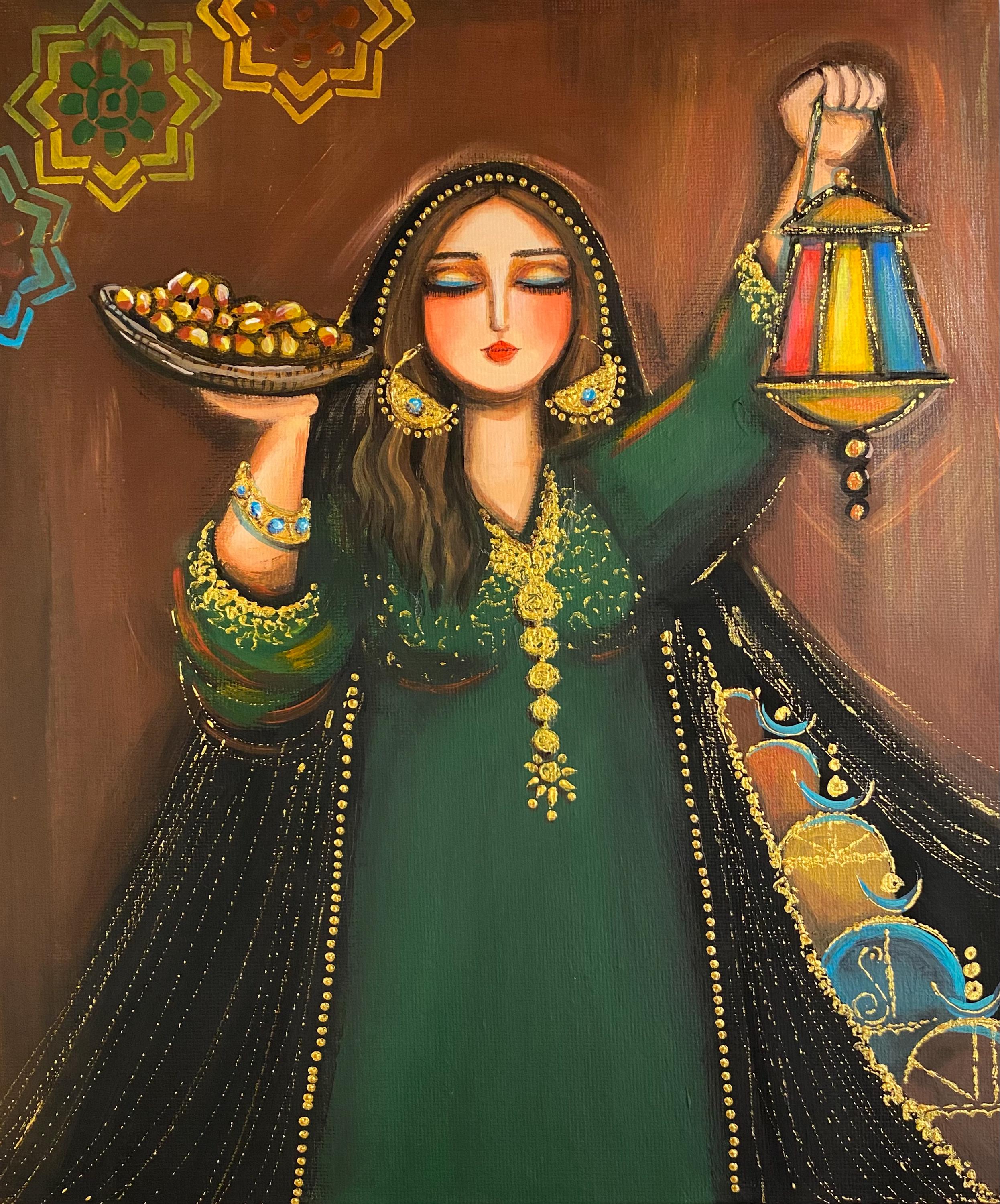 The Woman With the Lantern. Original Iraqi Art. Traditional