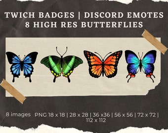 Butterflies Twitch Sub Badges | Twitch Bit Badges | Discord Emote | Twitch Emotes