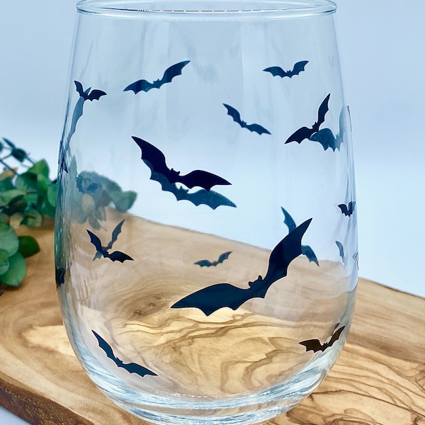 Custom Bat Stemless Wine Glass: Halloween Drinkware