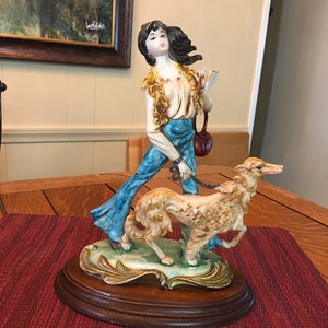 Capodimonte girl with dog figurine collectible resin