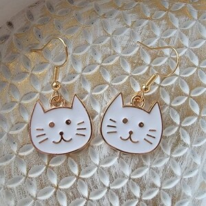 Cute Cat Earrings, White Kitty Dangles, Fun Kitty Jewelry, Crazy Cat Lady, Gifts for Her