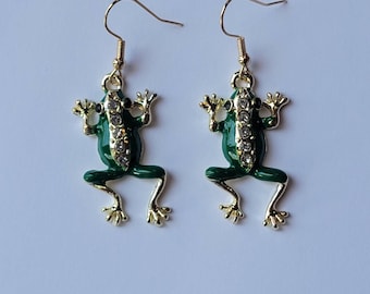 Enamel Frog Earrings, Cute Frog Dangles, Whimsical Earrings, Gifts for Her, Fun Froggy Dangles, Froggy Lover Gifts