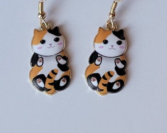 Enamel Cat Earrings, Fun Kitty Dangles, Calico Cat Dangles, Cute Cat Jewelry, Crazy Cat Lady Gifts, Cat Lovers, Gifts for Her