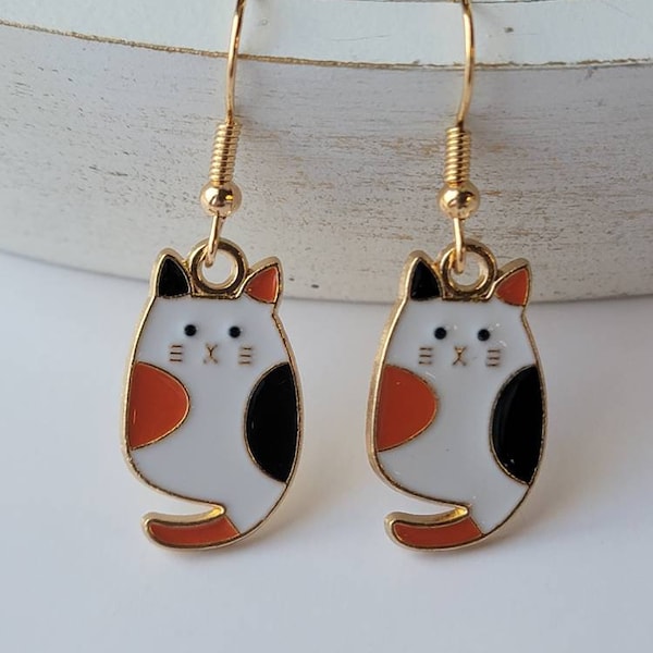 Calico Cat Earrings, Whimsical Earrings, Cat Lovers, Cute Kitty Jewelry, Birthday Gift, Gifts for Her