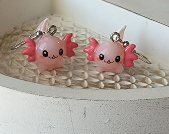Pink Axolotl Earrings, Hypoallergenic Resin Dangles