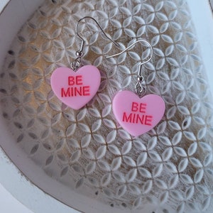 Candy Heart Earrings, Fun Heart Dangles, Valentine&#39;s Day Gifts, Cute Resin Earrings, Gifts for Her