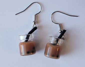 Cute Chai Boba Tea Earrings, Brown Chai Tea Dangles, Food Earrings, Fun Dangles, Gifts for Her, Whimsical Earrings, Bubble Tea Jewelry