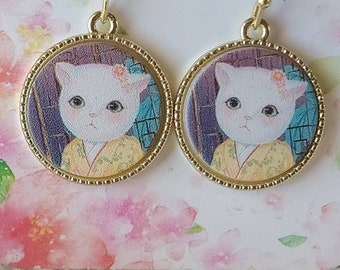 Kitty Portrait Dangle Earrings, Whimsical Cat Jewelry