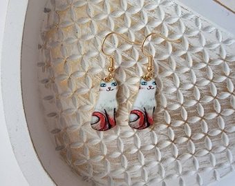 Cute Cat Earrings, Fun Kitty Dangles, Gifts for Her, Enamel Kitten Earrings, Whimsical Jewelry, Cute Cat Jewelry