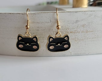 Black Cat Earrings, Whimsical Earrings, Cat Jewelry, Gifts for Her, Animal Jewelry