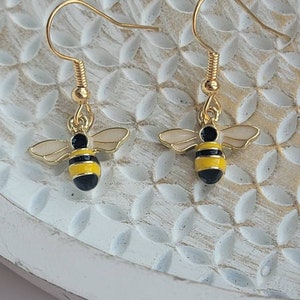 Cute Bee Earrings, Enamel Honeybee Dangles, Fun Summer Earrings, Bee Lover Gifts, Garden Lover Gifts