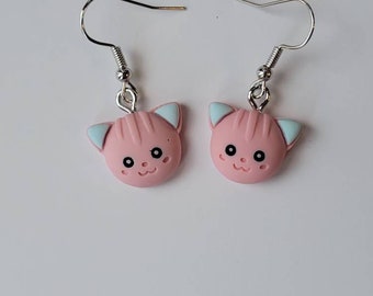 Cute Cat Earrings, Pink Kitten Dangles, Fun Kitty Dangles, Cat Lover Gifts, Resin Kitty Earrings, Gifts for Her