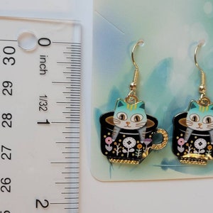 Blue Kitty Teacup Earrings, Cute Cat Dangles, Whimsical Earrings, Gifts for Her, Birthday Gifts, Cat Jewelry image 8