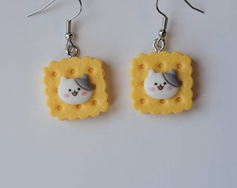 Cute Cat Earrings, Kitty Biscuit Dangles, Fun Kitty Earrings, Kitten Lover Gifts, Gifts for Her, Resin Cat Jewelry