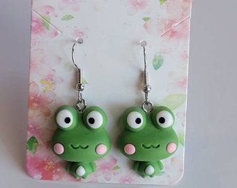 Cute Frog Earrings, Resin Frog Dangles, Fun Animal Earrings, Gifts for Her, Whimsical Jewelry