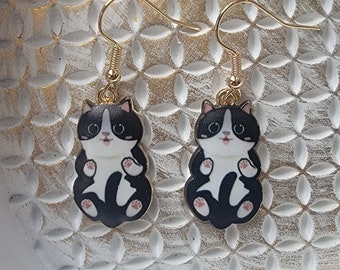 Cute Cat Earrings, Cute Kitty Gifts, Whimsical Earrings, Cat Lovers, Cute Kitty Jewelry, Tuxedo Cats, Gifts for Her, Enamel Cat Earrings