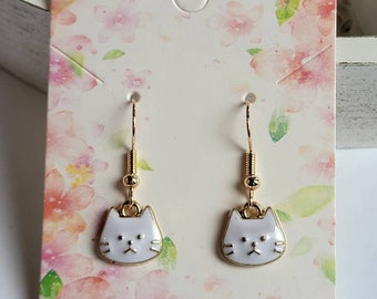 Cute Cat Earrings, Enamel Kitty Dangles, Gifts for Her, Fun Kitty Dangles, Little Kitten Earrings