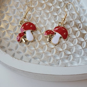 Little Mushroom Earrings, Cute Mushroom Dangles, Gifts for Her, Fun Earrings
