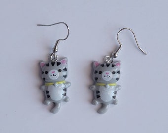 Kawaii Cat Earrings, Whimsical Earrings, Cute Kitty Dangles, Gifts for Her, Cat Jewelry, Free Shipping