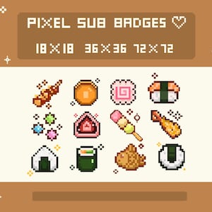 Cute Japanese Foods pixel sub badges - [Twitch] bit badges, kawaii, sushi, Japan
