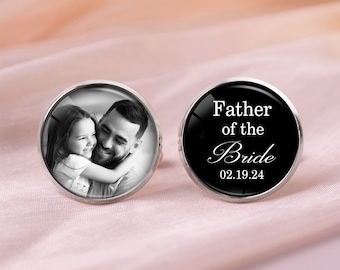 Vader van de bruid cadeau manchetknopen van dochter, foto manchetknopen op maat, gepersonaliseerde bruiloft manchetknopen, huwelijkscadeau voor papa