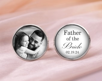 Vader van de bruid cadeau manchetknopen van dochter, foto manchetknopen op maat, gepersonaliseerde bruiloft manchetknopen, huwelijkscadeau voor papa