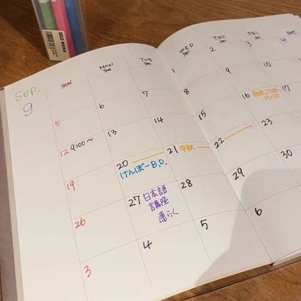 Muji Free Monthly Weekly Schedule, A5 A6 Planner Notebook, 15 Months / 65 Weeks, 88 sheets / 176 pages