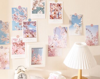 15 Kirschblüten Posterkarten, 6x4 Inch Ästhetische Digitaldrucke, Postkarten im japanischen Stil, Sakura Collage Kit, Wohnung Wandaufkleber