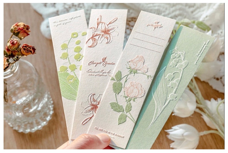 Floral Bookmark Set of 20, Watercolor Pressed Flower Paper Bookmark Pack, Embossed Bookmarks, Reading Accessories, BookLovers, GiftIdeas image 1