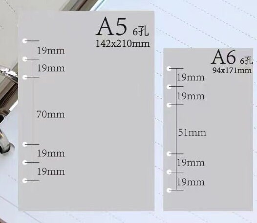Mini Loose Leaf Paper, Ring Binder Refills, A5 A6 Size, 6 Holes, Grid ...