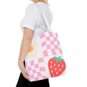 Strawberry Floral Tote Bag: Summer Fun Polyester Market Bag