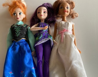 Mattel Barbie Disney frozen descendants bride lot of 3 dolls red hair purple hair 1999 facial expressions toy dolls