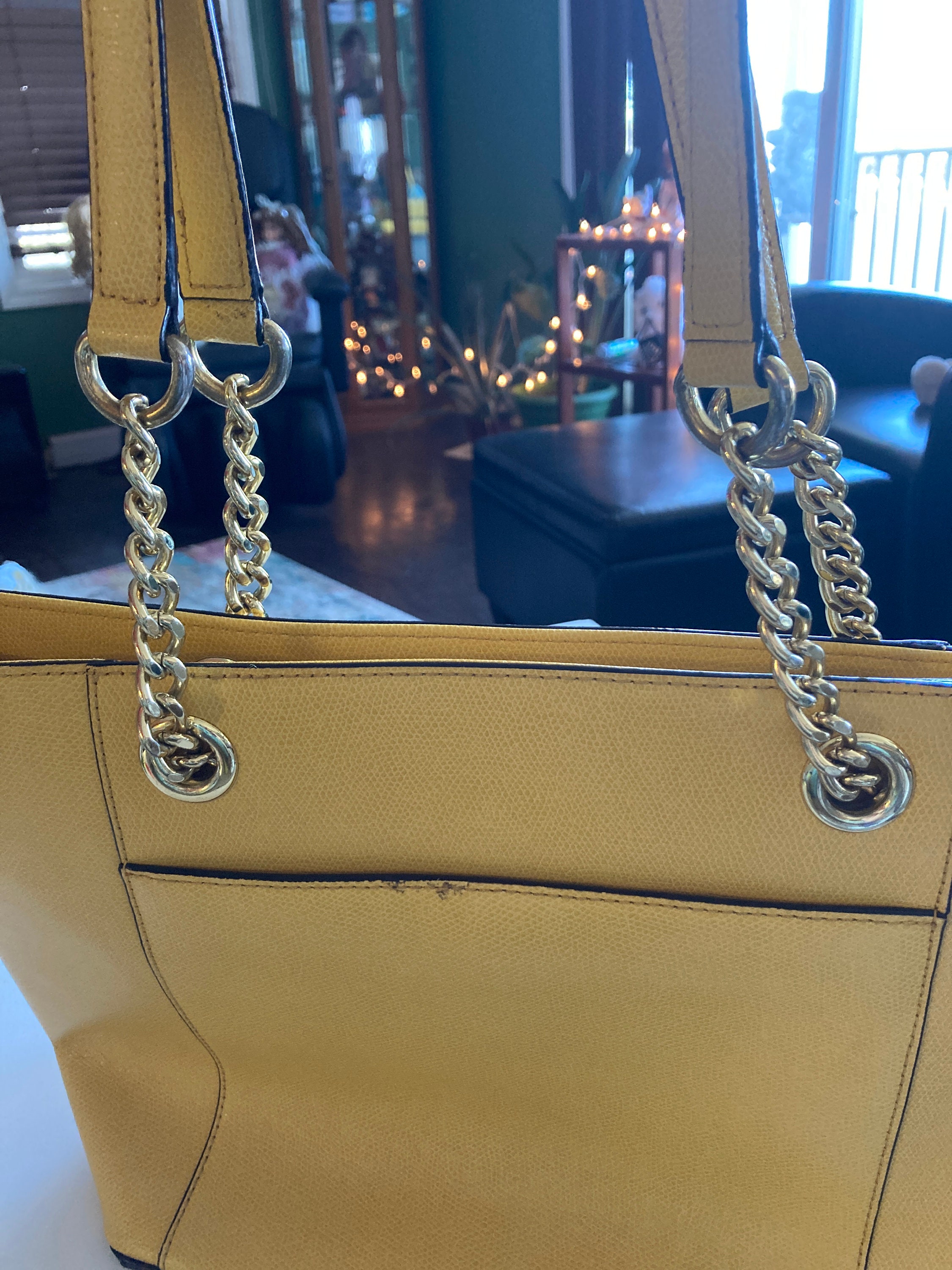 Calvin Klein Purse Tote Handbag Yellow Gold Chain Handle 11w X
