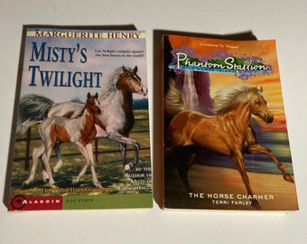 Misty’s Twilight by Henry paperback book & Phantom Stallion The Horse Charmer by Farley paperback book lot 2 young readers fiction horses