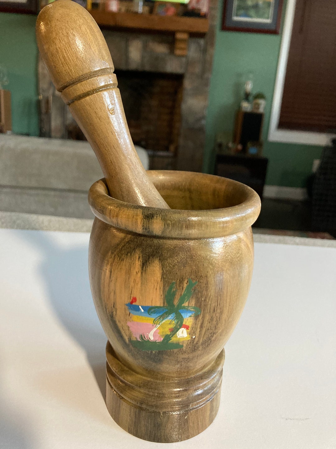 Mortar and Pestle Wooden Souvenir From Jamaica Pretty Vintage Mortar