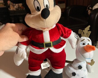 Ty Sparkle Olaf snowman beanie with tags and Toy Factory Disney Christmas Santa Mickey Mouse stuffed plush 14” doll lot of 2