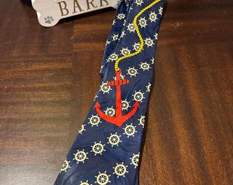 Enigma men’s tie Vintage nautical boat anchors sailing many blue red white rare made in Korea
