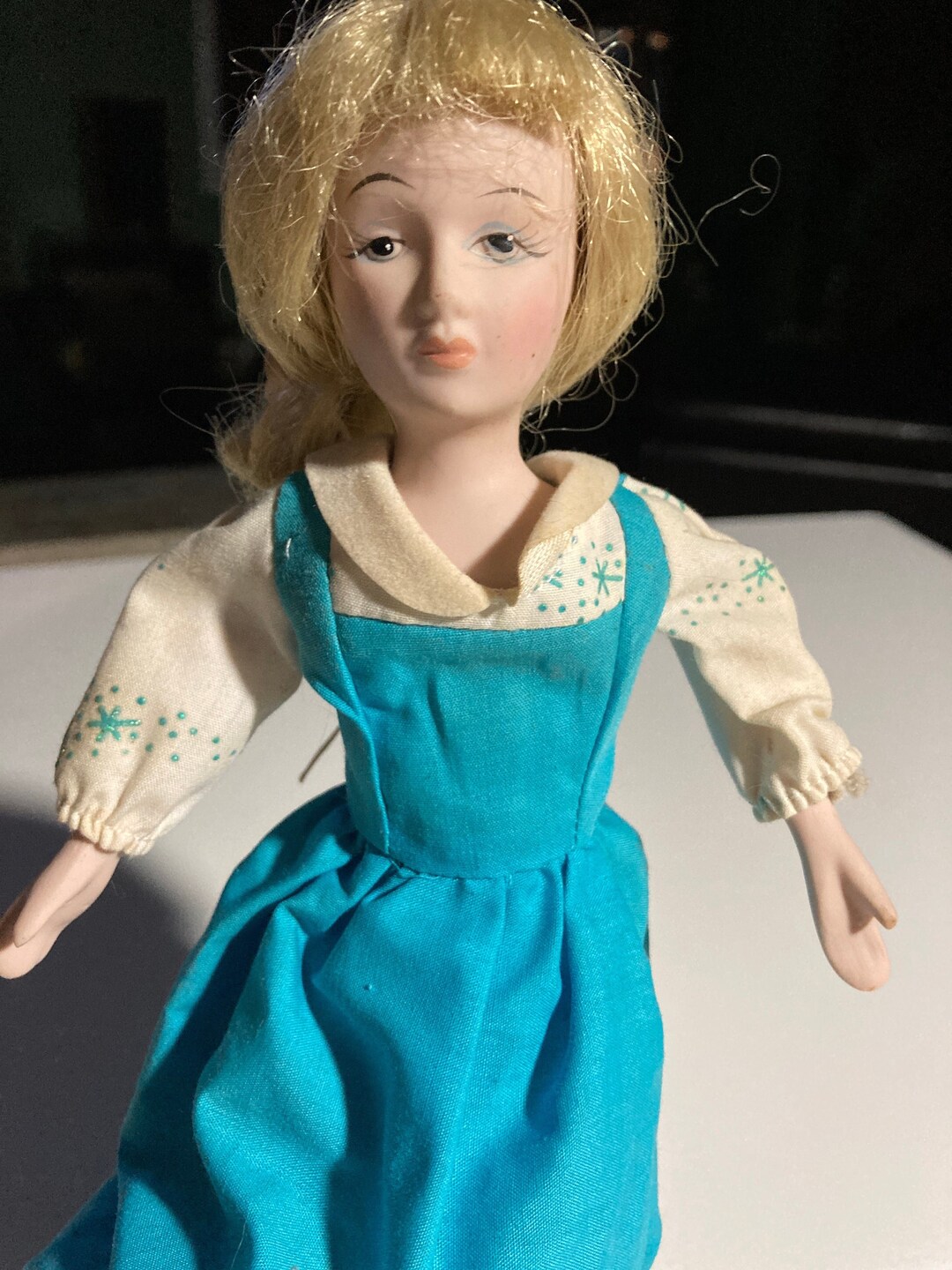 Vintage Bisque 8 Doll Porcelain Doll Made in Taiwan Cloth Body Wire in