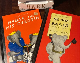 The Story of Babar the little elephant & Babar and His Children by Jean De Brunhoff hardback book lot of 2 vintage 1960’s children’s